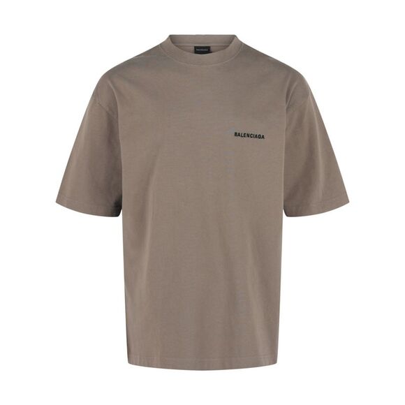 Balenciaga Embroidered Crewneck T-Shirt Brown Mens